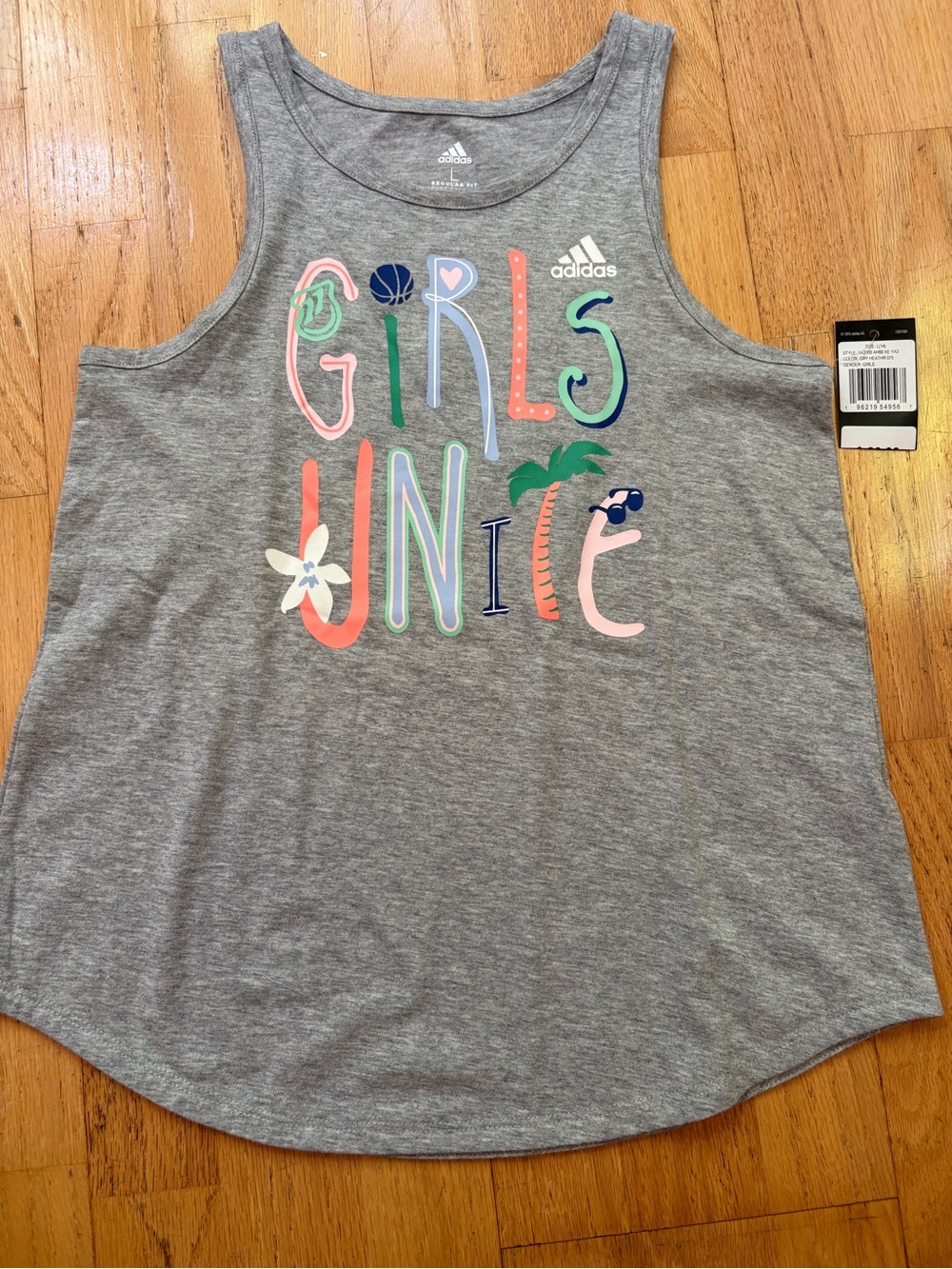 adidas Gray Tank Top with Colorful "Girls Unite" Graphic